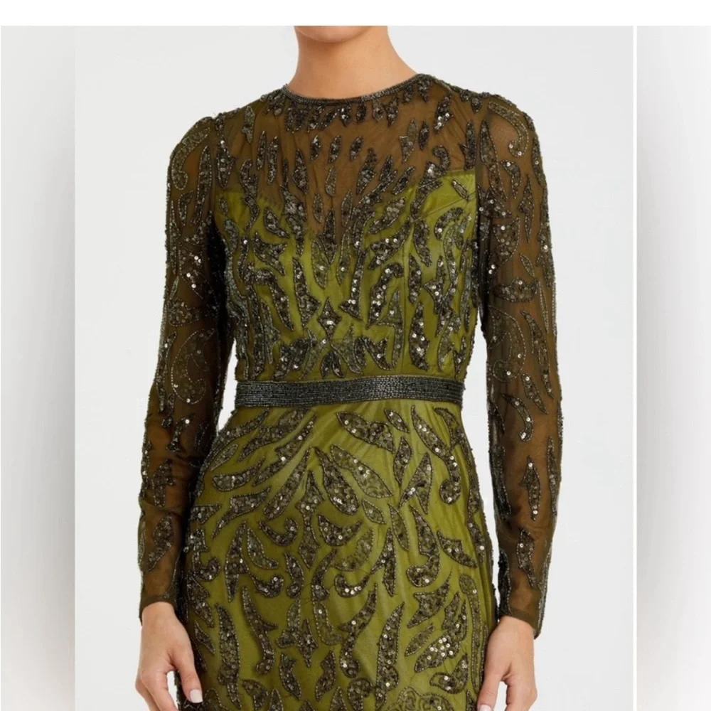 NWT Mac Duggal 5124 Green/Olive
Beaded Long Sleeve Evening Gown 8 - Picture 6 of 14